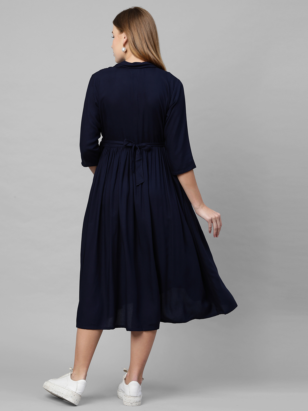 TUMMY A-Line Collared Neck Solid Maternity & Nursing Dress with Soft Rayon Fabric - Image 4