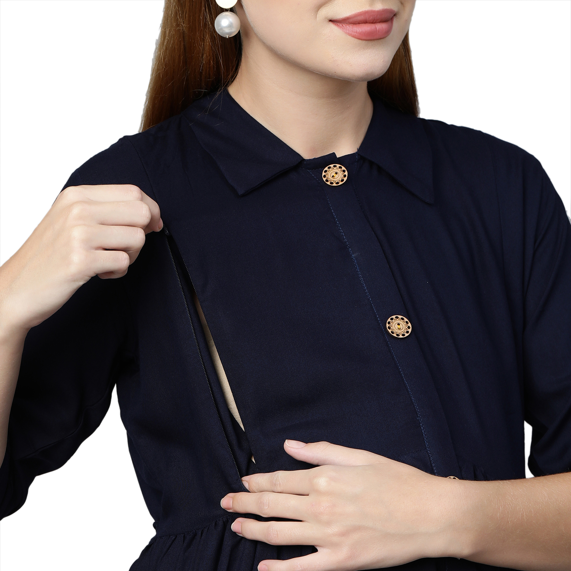 TUMMY A-Line Collared Neck Solid Maternity & Nursing Dress with Soft Rayon Fabric - Image 5