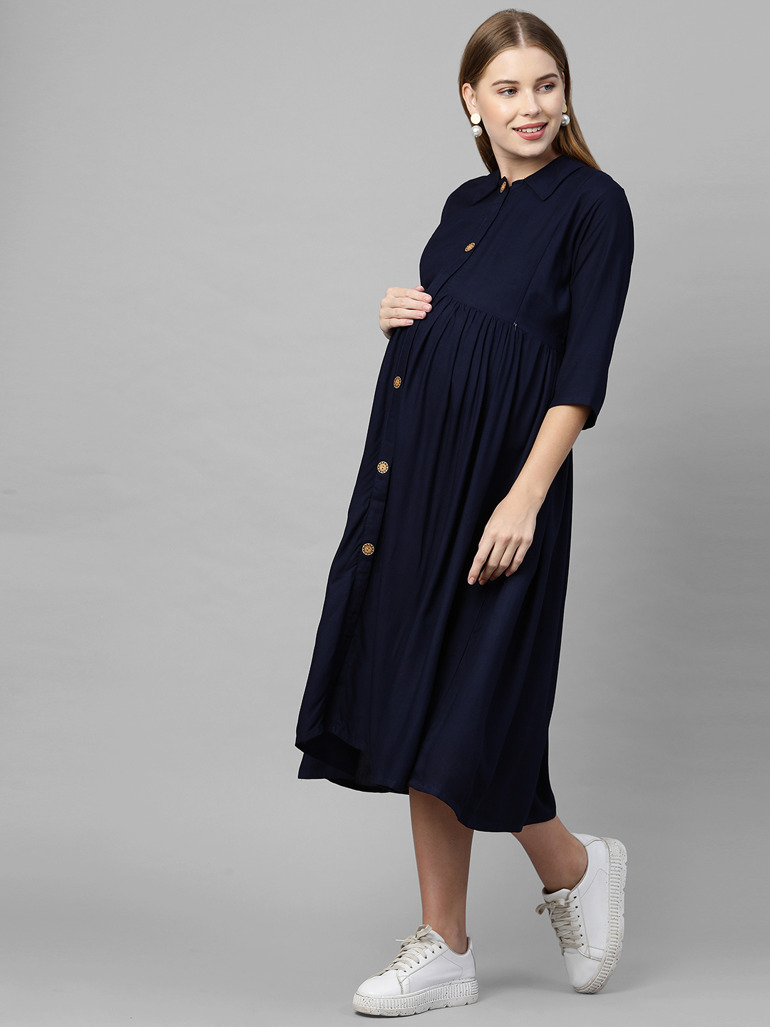 TUMMY A-Line Collared Neck Solid Maternity & Nursing Dress with Soft Rayon Fabric - Image 6